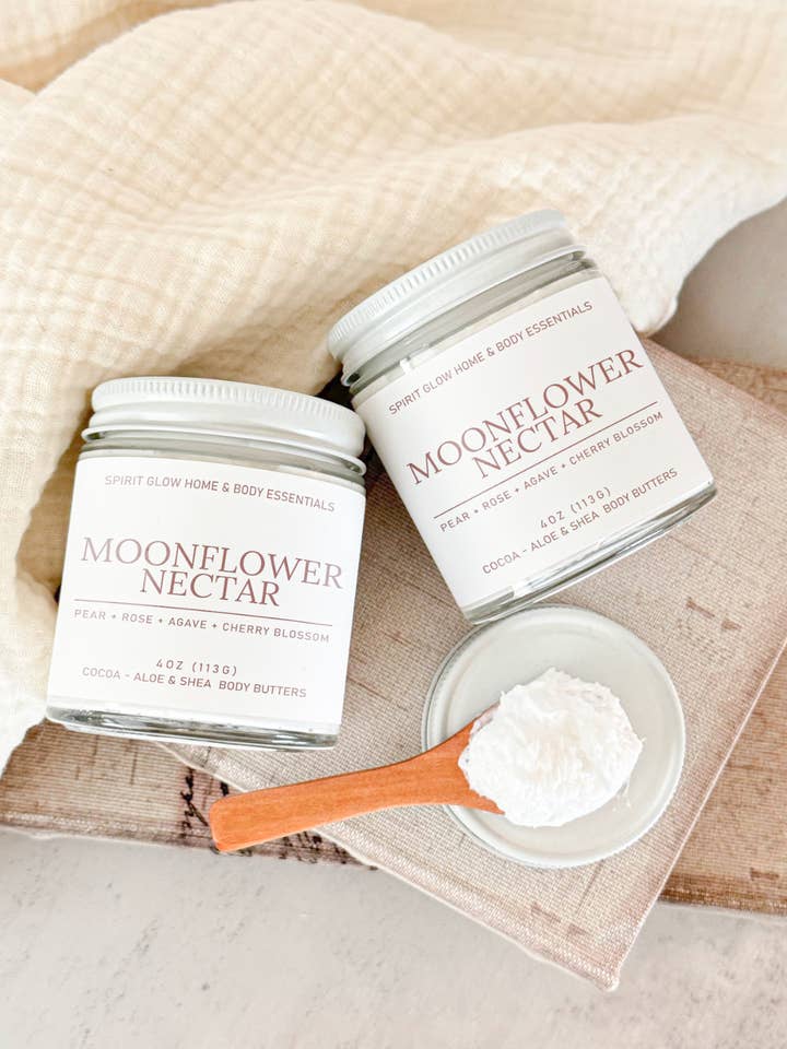 Moonflower Nectar Coco-Aloe & Shea Whipped Body Butters for wholesale by Spirit Glow Home & Body Essentials
