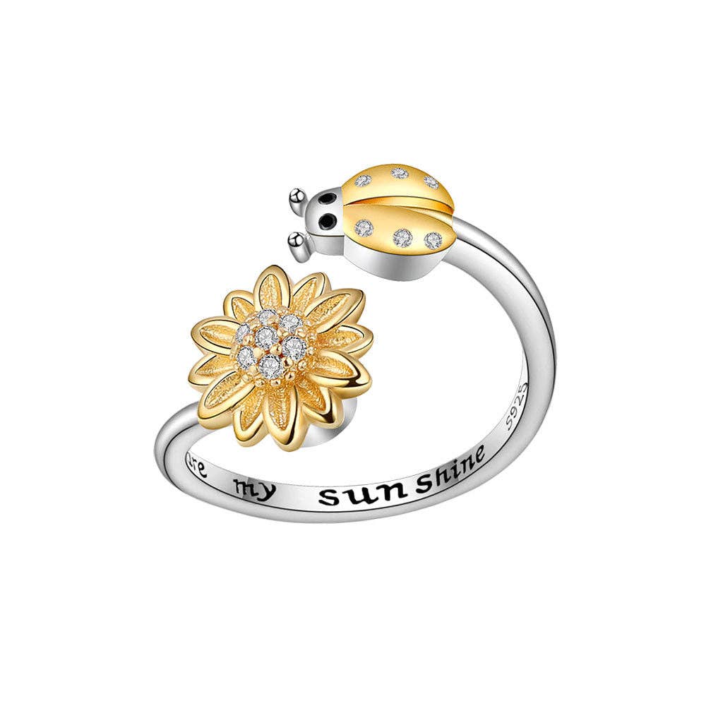 Perimade & Co. LLC - Wholesale Multi-Stone Ring - Sunflower Bug Anxiety Fidget Spinner Ring in Sterling Silver5