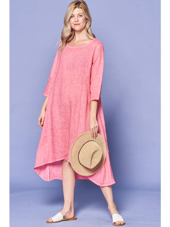 Focus Fashion - Wholesale Dress - Women's - French Linen 3/4 Sleeve Midi Length Dress