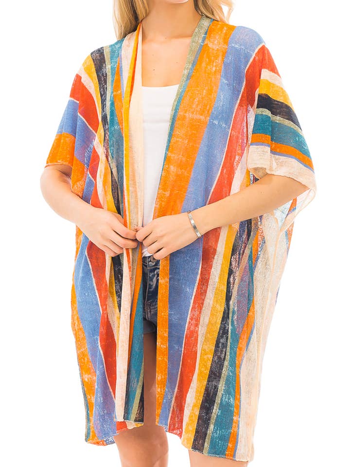 Cap Zone – Cobertura de biquíni - Mulher por atacado – Cobertura Multicolor Vertical Stripe Semi-Sheer