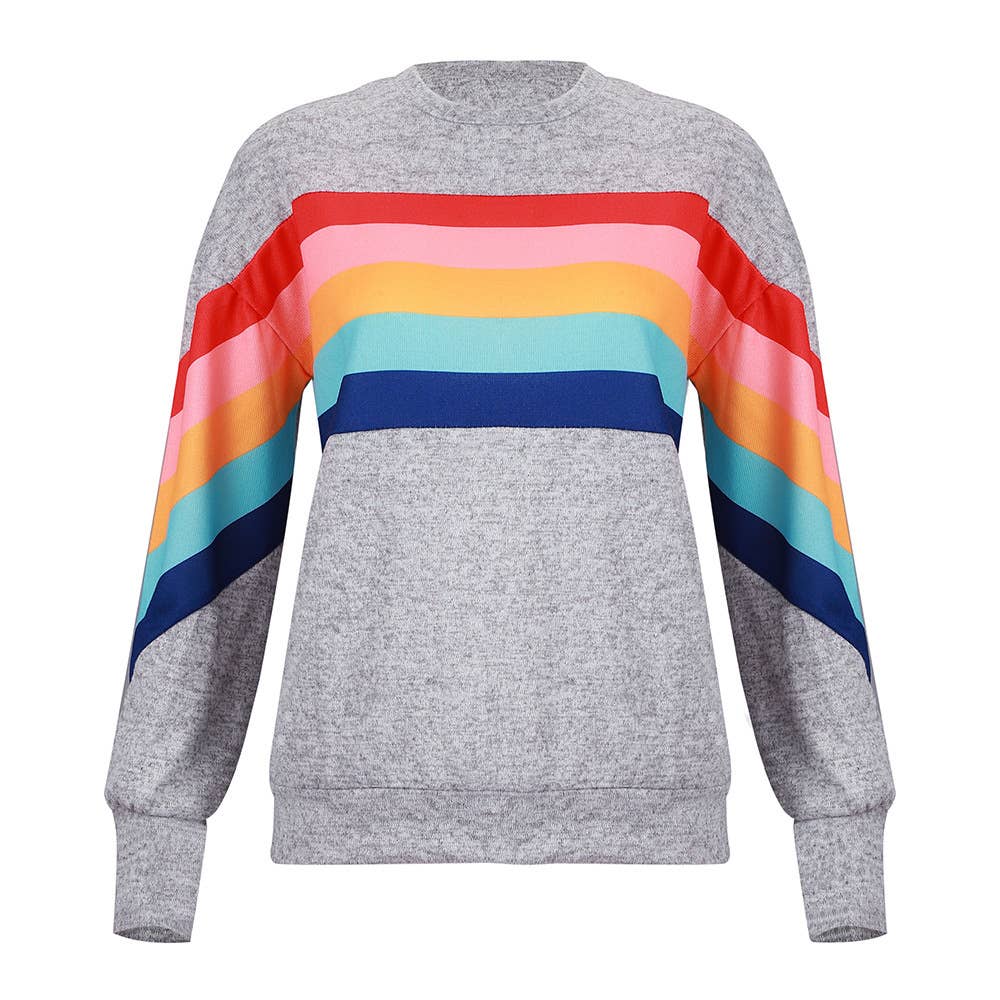 Rosa Clothing - Wholesale Sweatshirt - Women's - Rainbow Pattern Pullover Casual Thin Sweatshirt1