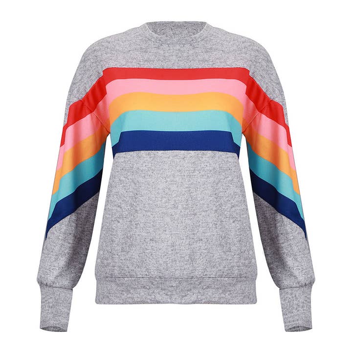 Rosa Clothing - Wholesale Sweatshirt - Women's - Rainbow Pattern Pullover Casual Thin Sweatshirt1