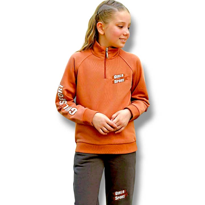 Orange Girls' Athletic Zip-Up Lounge Set - Cozy Terra Sportswear for wholesale on Faire