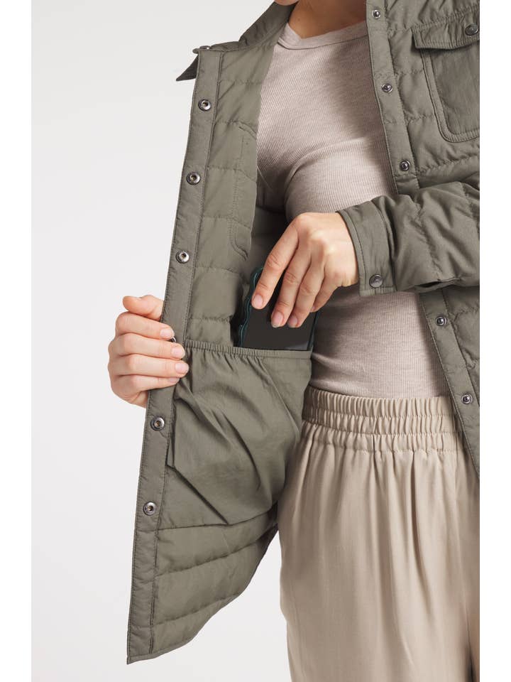 The Harrow Matte | Down Shirt | Olive Subtle Sparkles for wholesale on Faire4