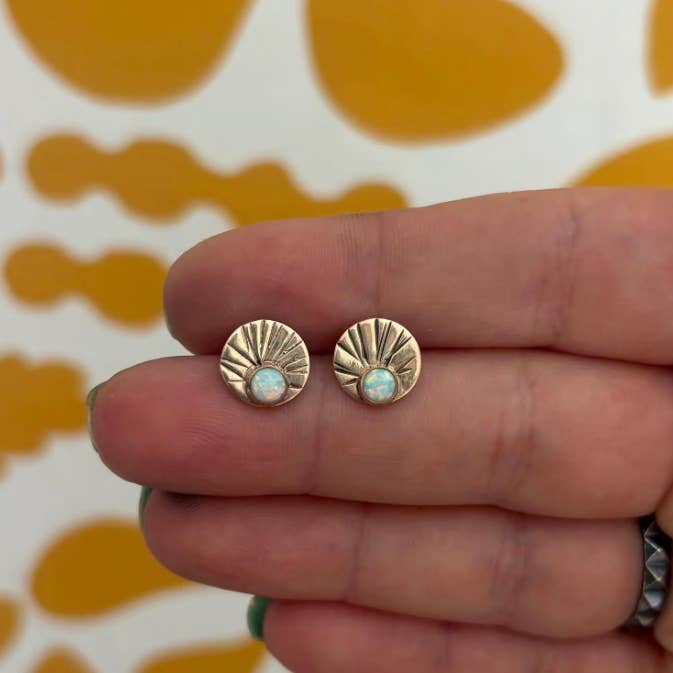Handmade 14k Goldfilled Sunrise Studs with Opals for wholesale by Rachel Pfeffer