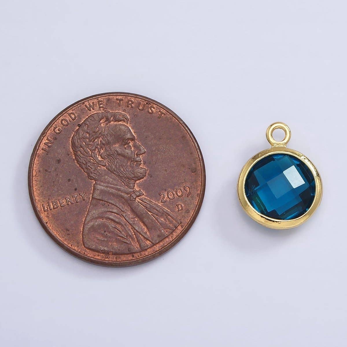 Aim Eternal - Wholesale Individual Charm/Pendant - 9mm Round BIRTHSTONE Cubic Zirconia Circle Gold Charm Add on Component For Jewelry Making | N-1209 N-121014