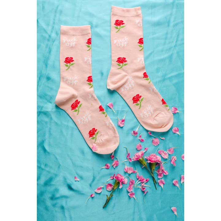Yellow Owl Workshop - Wholesale Socks - Women's - F*ck Off Rose Crew Flower Socks - Small/Women's - Swear Word