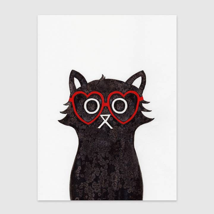 Heart Specs Cat Wall Art Print, Valentines Gift for wholesale by Baldy And The Fidget