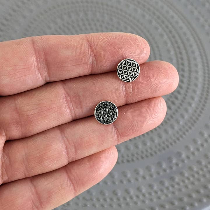 Flower of Life Stud Earrings in Sterling Silver for wholesale by The Green Gecko