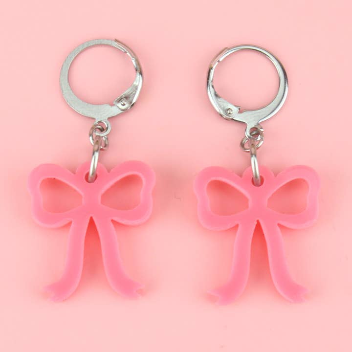 Mini Rose Pink Bow Huggie Hoop Earrings for wholesale by Sour Cherry