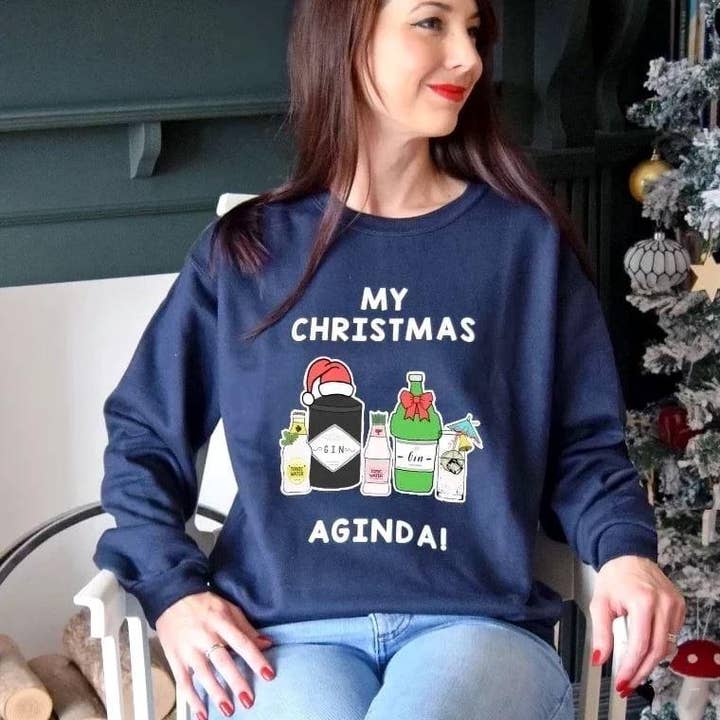 'Christmas Aginda' Funny Gin Christmas Jumper for wholesale by Of Life & Lemons