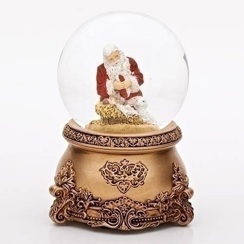 Musical Kneeling Santa Glitterdome; Gold Base for wholesale by Roman