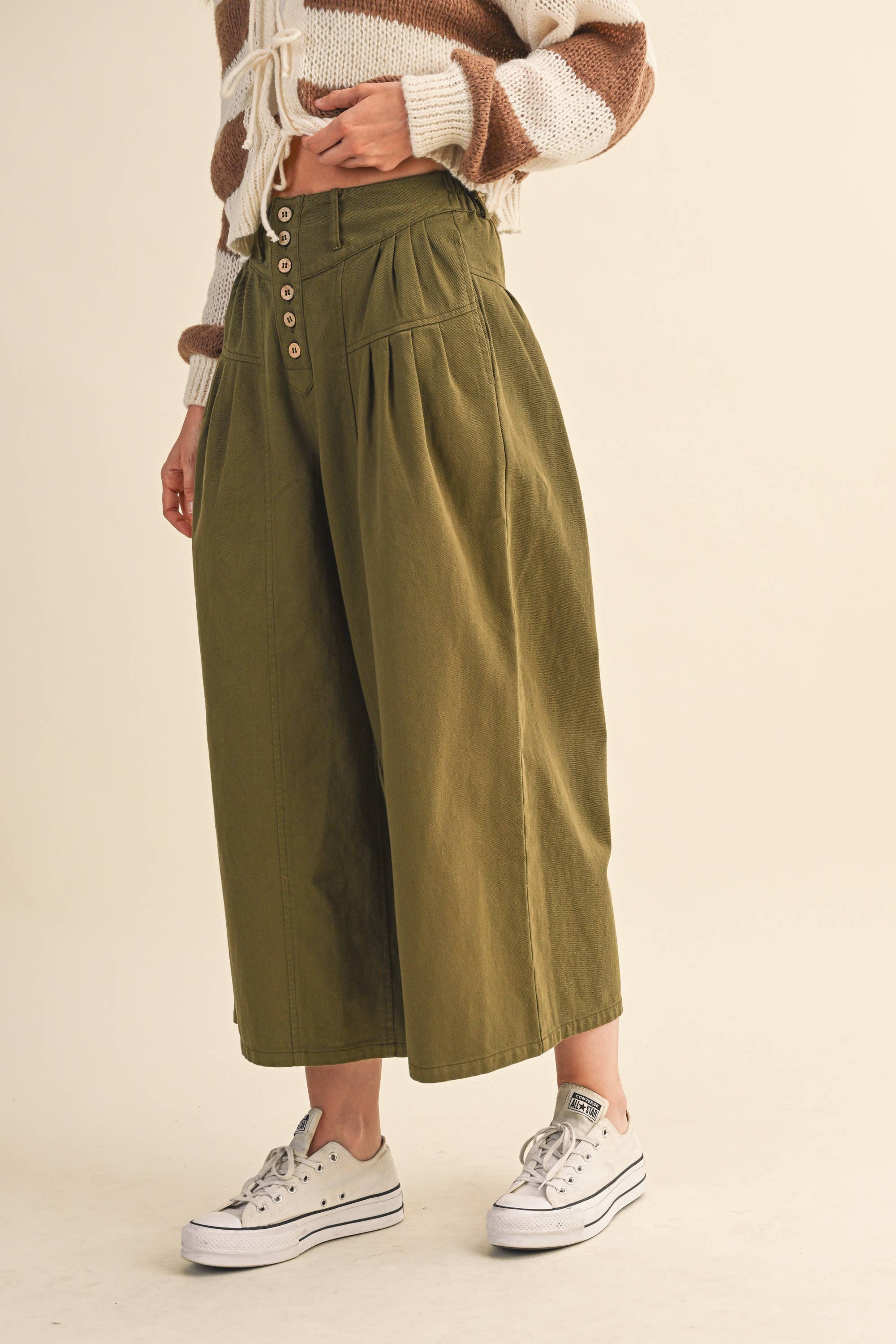Klesis – wholesale Pants – Women's – IP1419 COTTON TWILL HIGH WAIST CROPPED WIDE LEG PANTS7