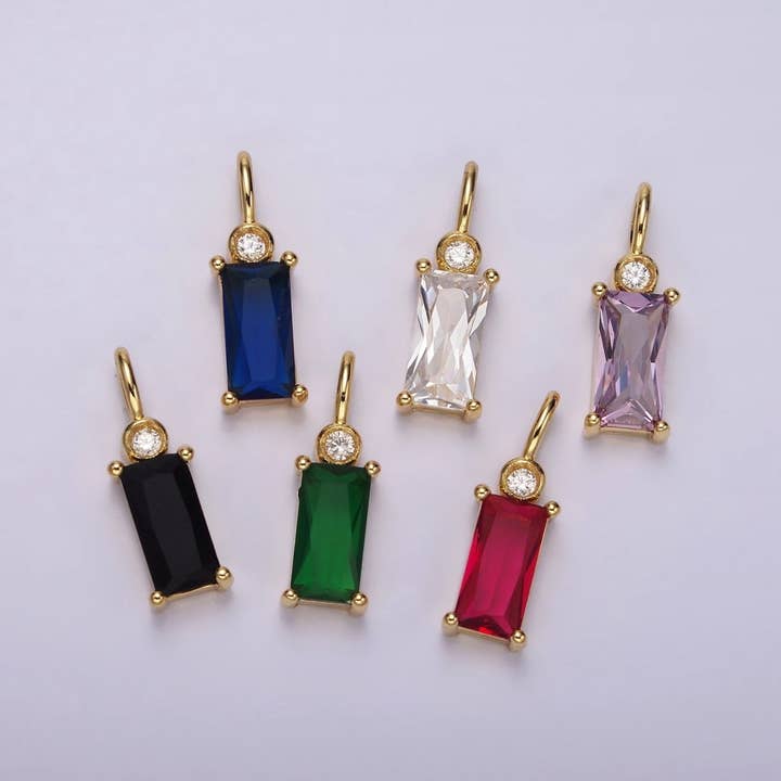 14K Gold Filled Clear, Purple, Fuchsia, Green, Blue, Black Baguette CZ Pendant | N1955 - N1960 for wholesale by Aim Eternal