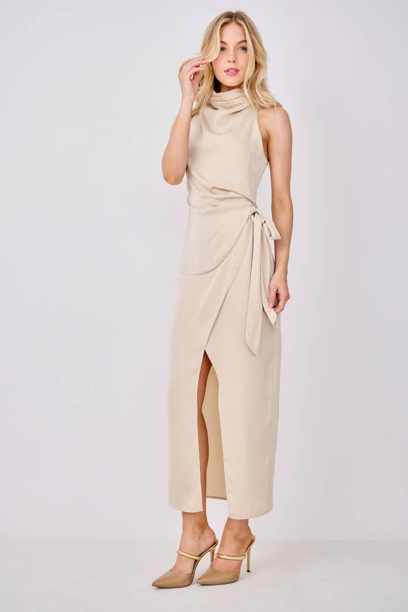 Peace Love Line – wholesale Klänning - Dam – PM1015 - SOLID VÄVD MIDIKLÄNNING MED SLITS6