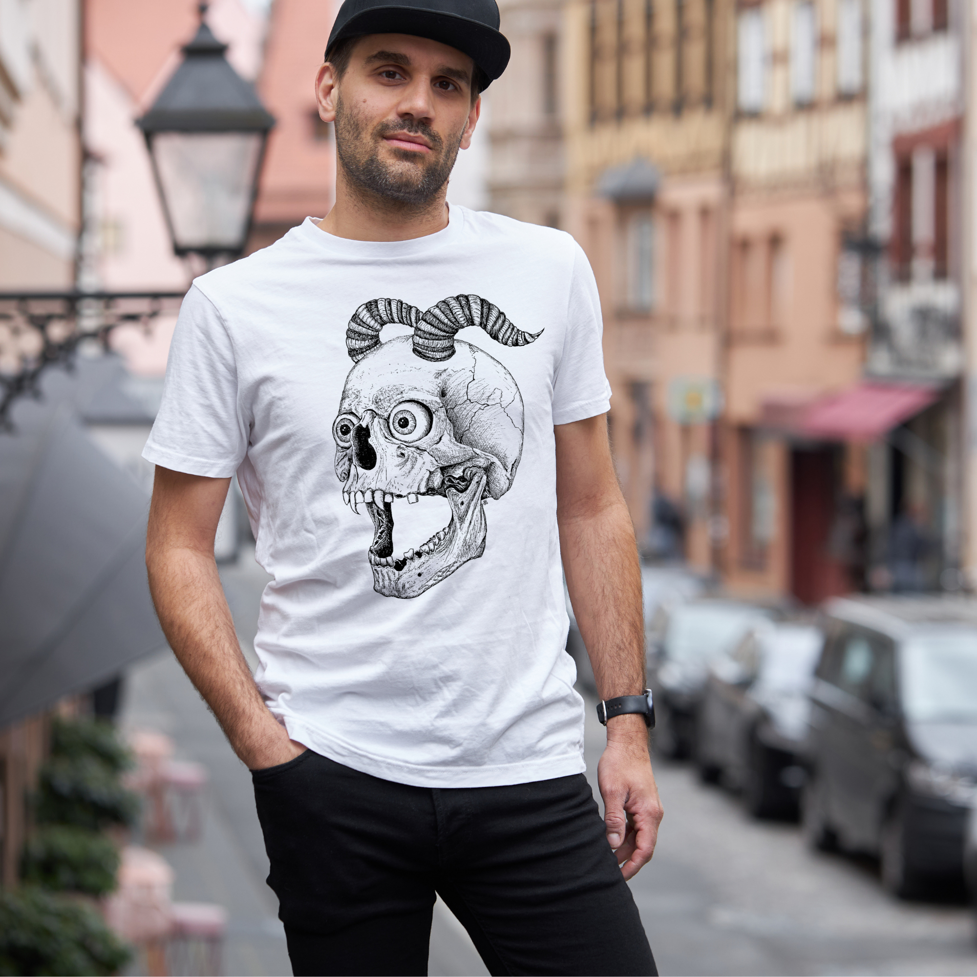 Hannah Kate Makes - Wholesale T-Shirt (Graphic) - Unisex - Screaming Skull T-shirt - White - 100% Cotton - Reg/Fitted19