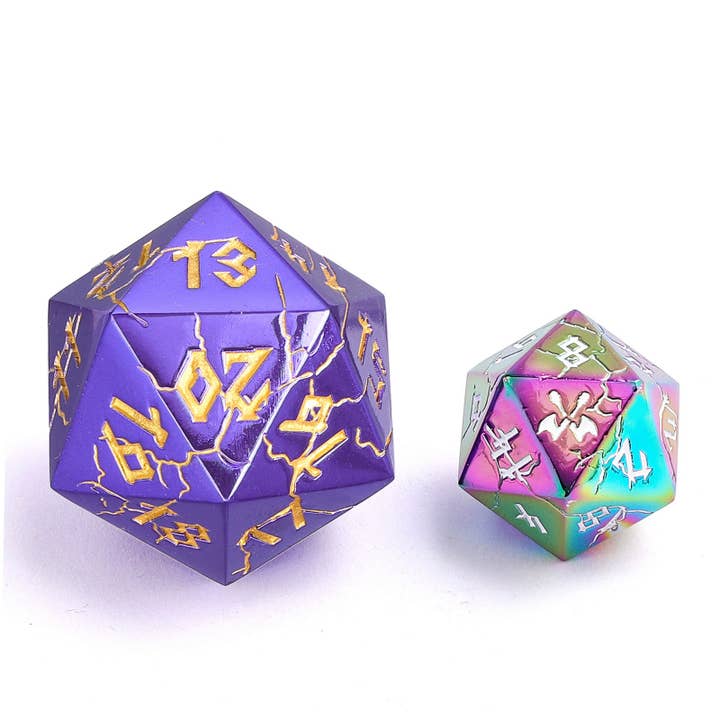 Hymgho Premium Dice - Wholesale Dice - Barbarian 35mm Single D20 Spin Down - Purple and gold2