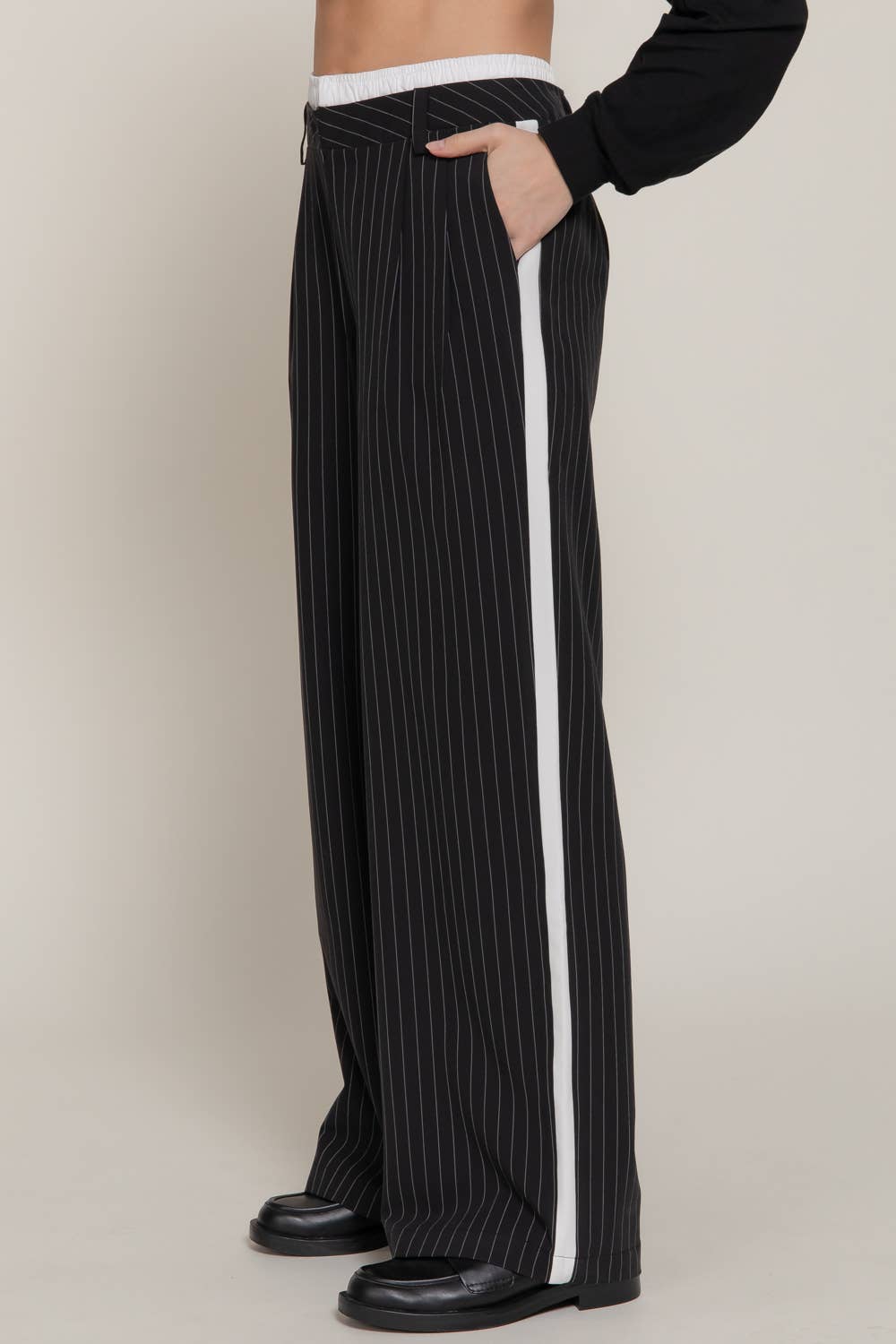 Active Basic | Active USA - Wholesale Pants - Women's - Side Stripe Detail Y/D Stripe Long Pants8