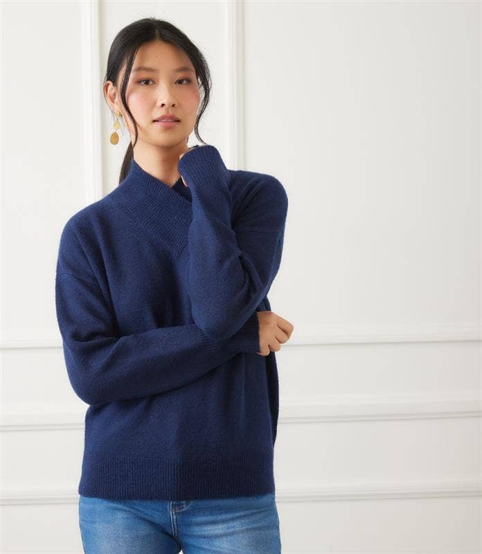 Navy Shawl Collar Sweater for wholesale on Faire6