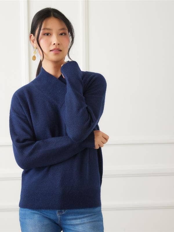 Navy Shawl Collar Sweater for wholesale on Faire6