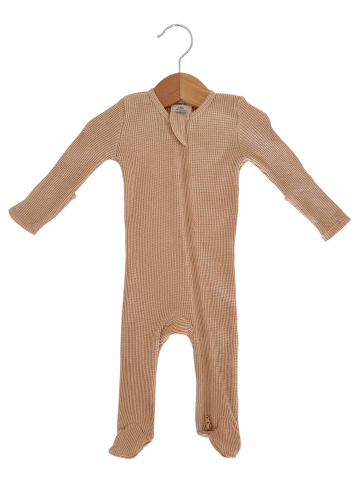 SpearmintLOVE - Wholesale Bodysuit (Footed) - Baby - Organic Waffle 2-Way Zip Footie, Tan1