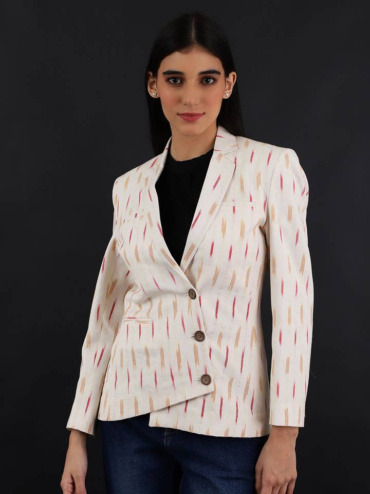 Ikat hvid bomuldsblazer for engroshandel hos INDOPHILIA
