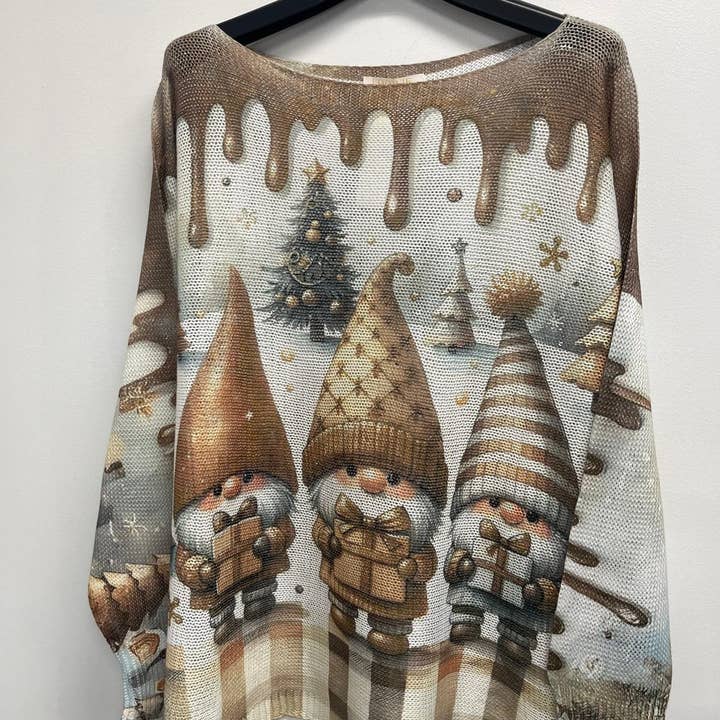 VIELFC Choco Elf Christmas Round Knit Printed Sweater for wholesale by LOOWIE