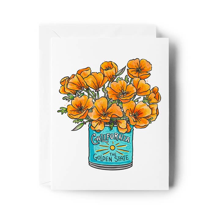 Brenna Daugherty Illustration - Wholesale Everyday Greeting Card - California Poppy Bouquet Card - Boxed Set of 6