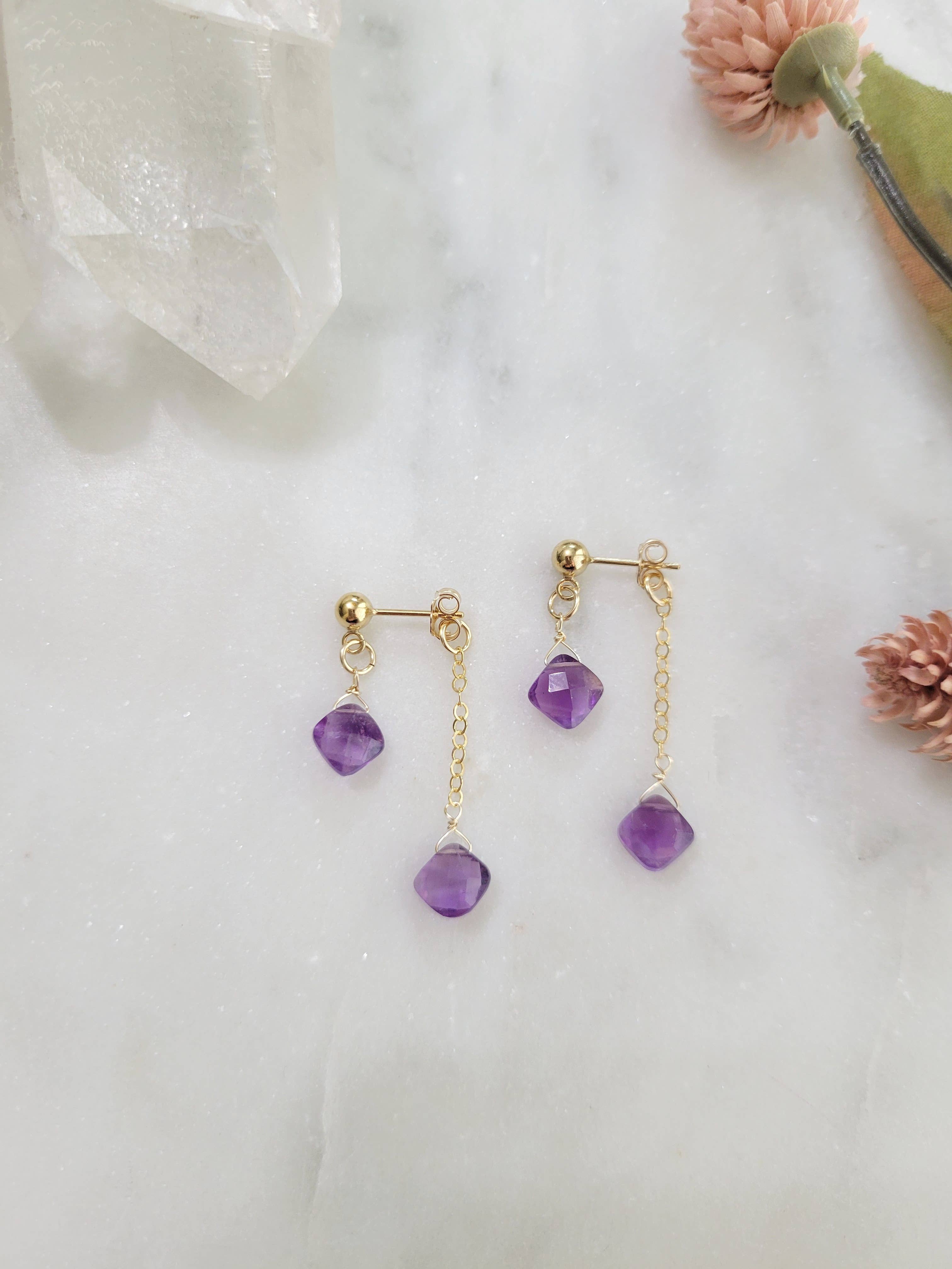 Leo Eleven Jewelry - Wholesale Dangle Earrings - Amethyst Dangle Stud Earrings 2