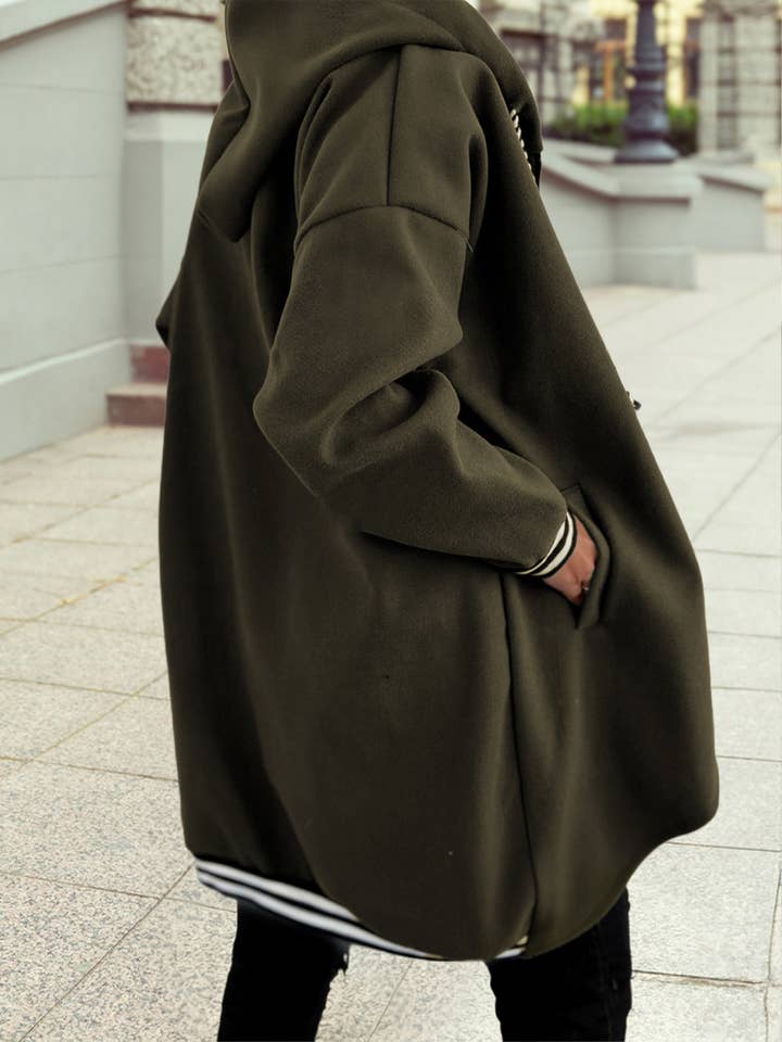 1 the Woman - Wholesale Hoodie - Women's - Contrast Cuffed Drawstring Hooded Zip Up Sweatshirt5