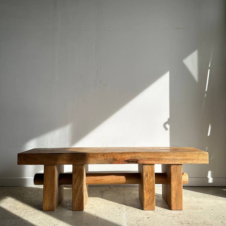 Office Objets - Wholesale Bench - Solid wood bench with openwork base crossed by a cylinder - Mango wood36