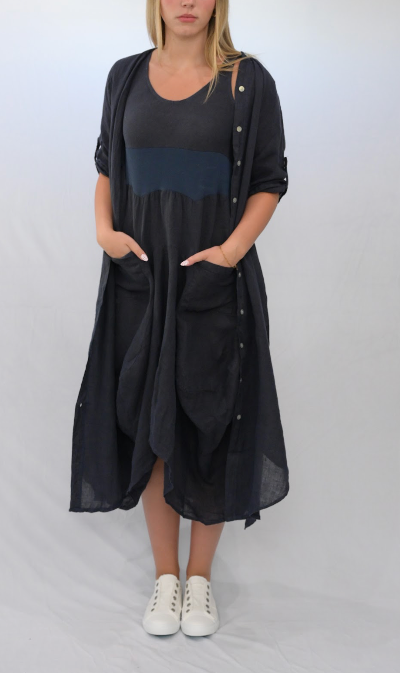 Merci Marie - Wholesale Dress - Women's - Linen Tank Gathered Dress #467011