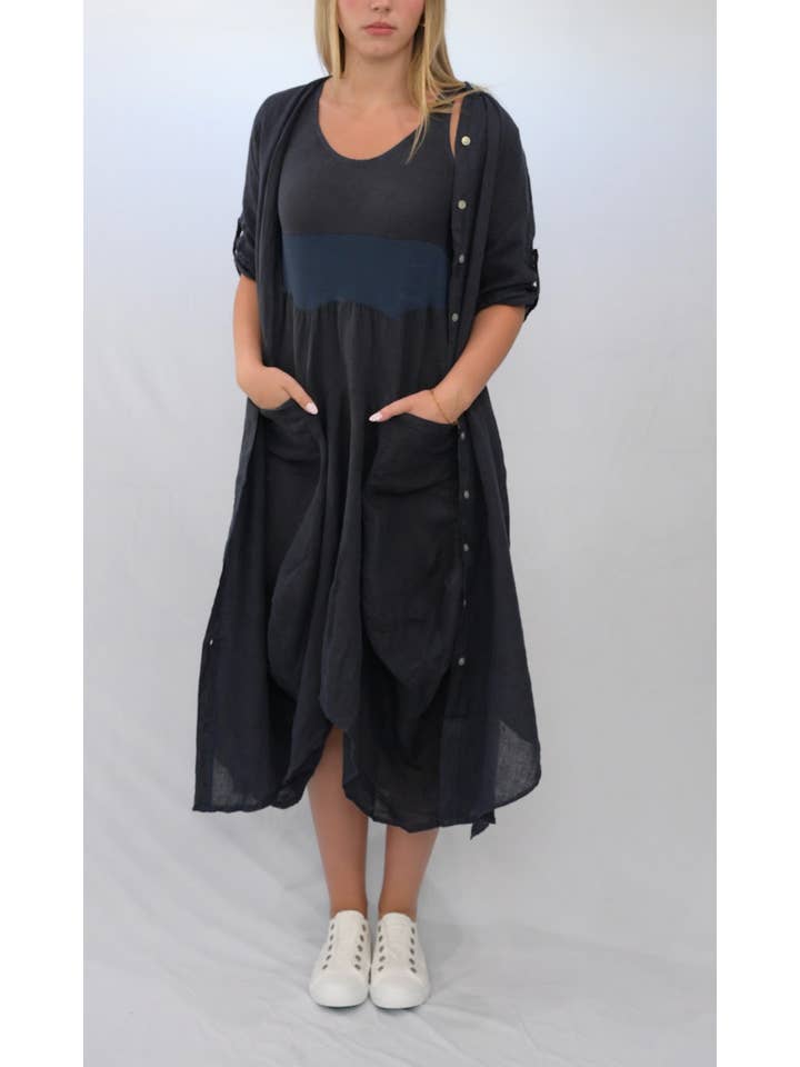 Merci Marie - Wholesale Dress - Women's - Linen Tank Gathered Dress #467011