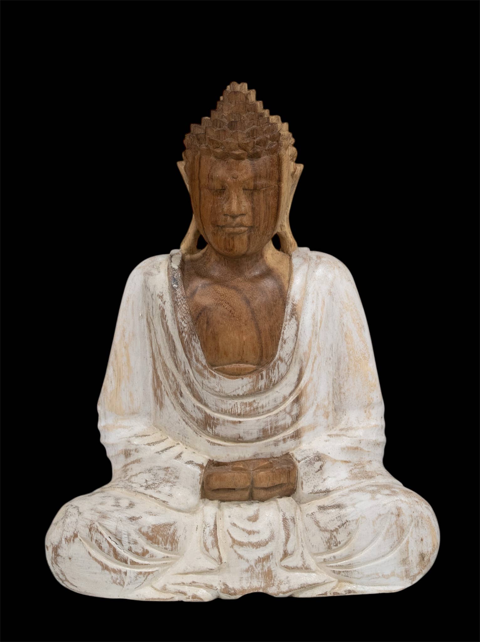 Quasar Gems USA – Großhandel Schreibtischausstattung – Kind & Baby – Weiße Buddha-Statue aus Holz, 30 cm4