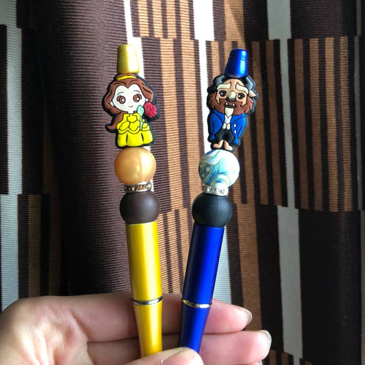 "Beauty and The Beast" 2pc Yellow and Blue Couples Beaded Pen for wholesale by Amy Designs