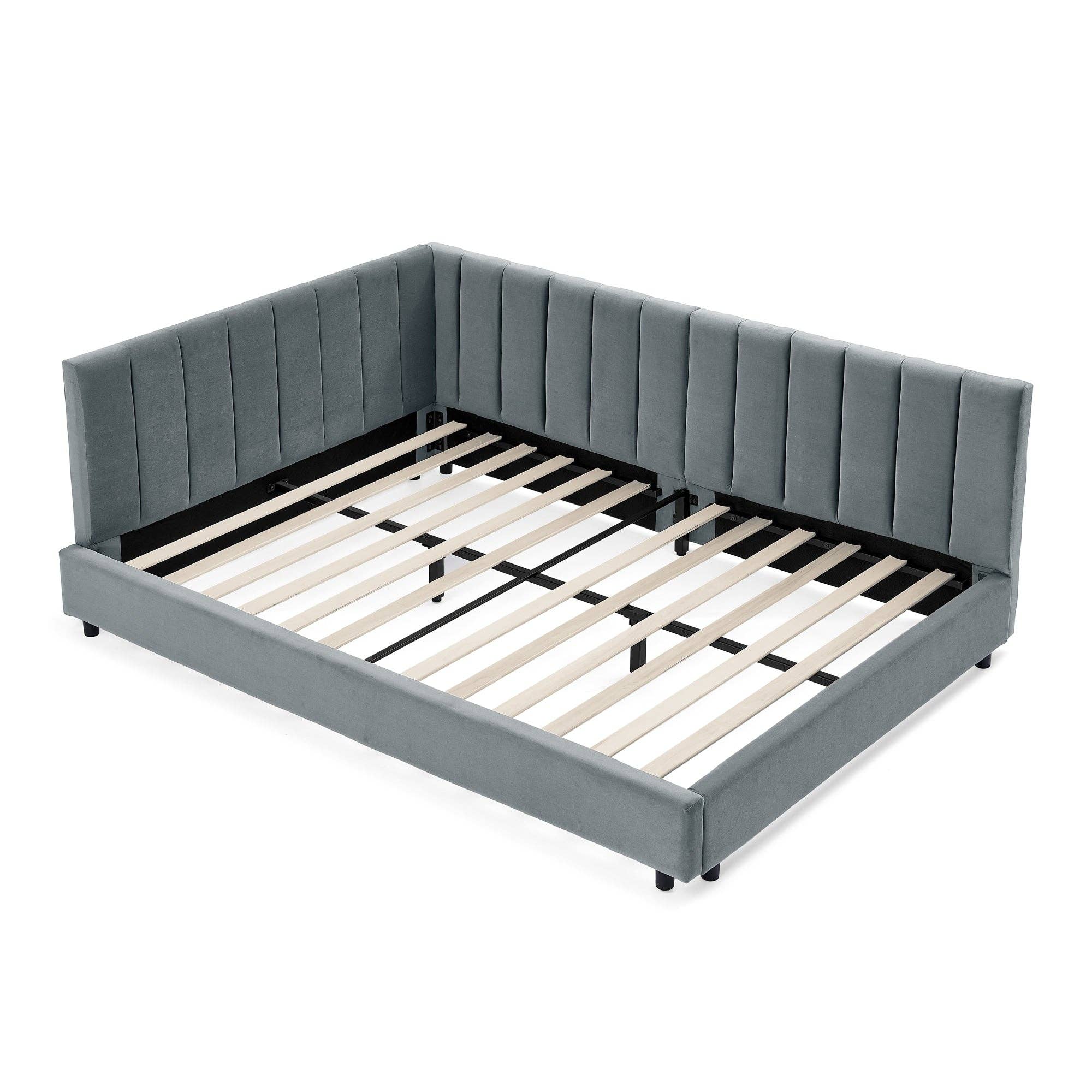 39F Inc. - Wholesale Bed - Mid-Century Full Size Tufted Bed Frame ,Gray/Beige/Black 3