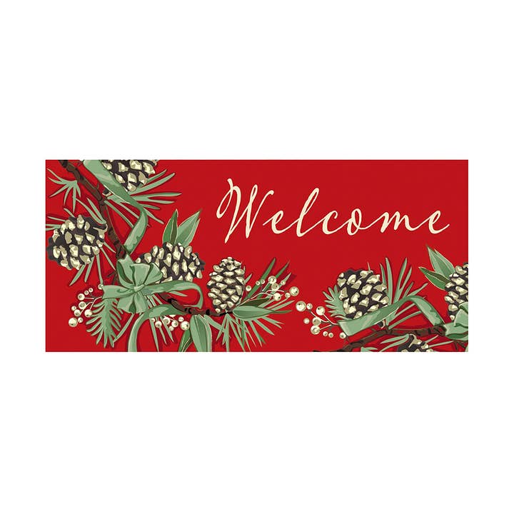 Winter Pine Welcome Sassafras Mat for wholesale by Evergreen Enterprises