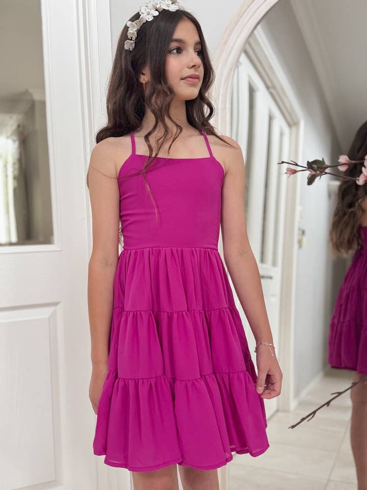 Phoebe Chiffon Girls Dress Rose Pink for wholesale by A Little Lacey