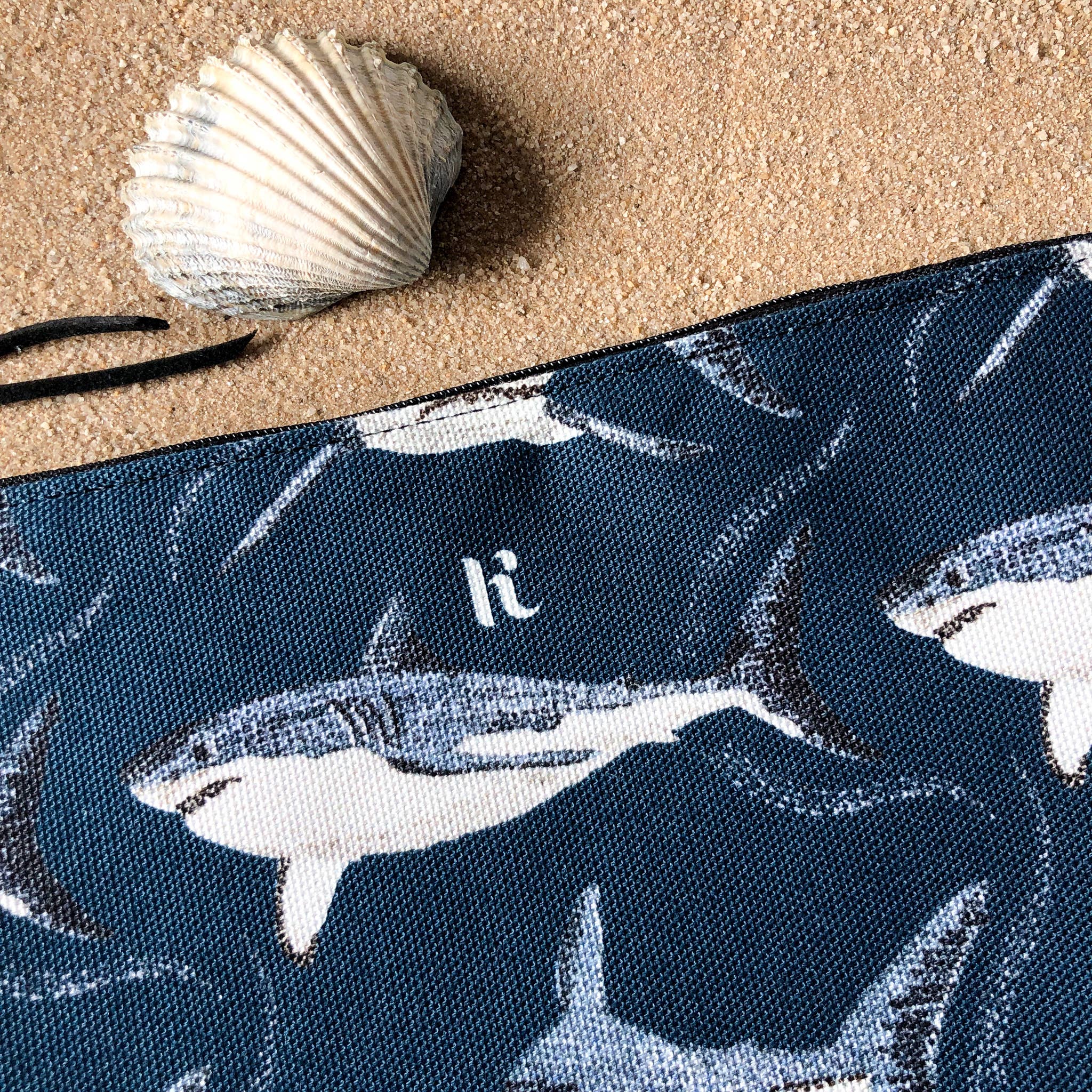 Kelsey Emblow Illustration – wholesale Make-up/cosmetic bag – Shark Pouch (watercolour) Organic Cotton4