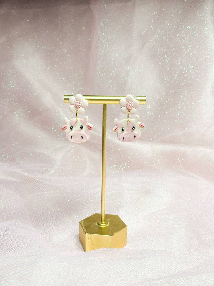 Daisy Pink Cow Earrings for wholesale by Floreciste