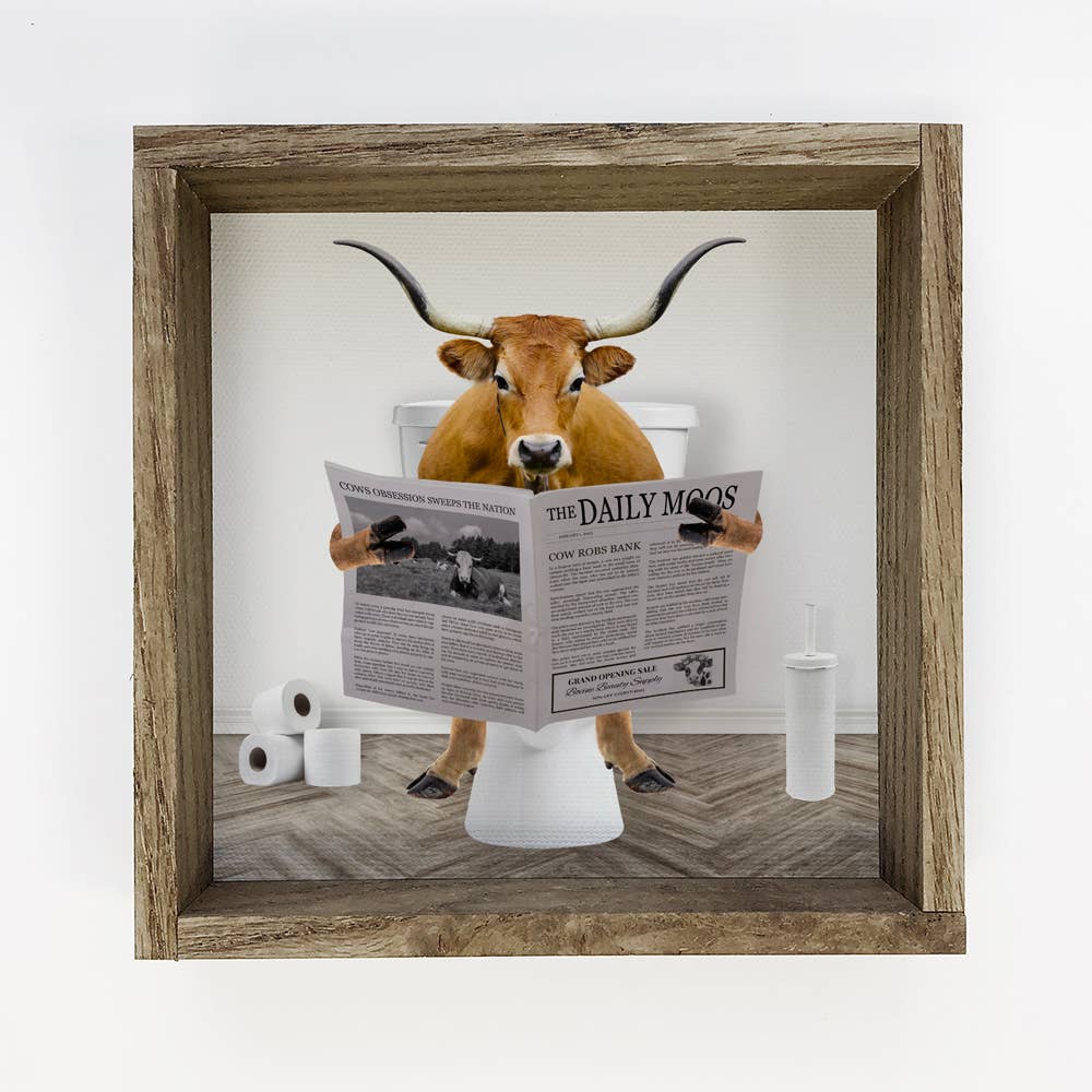 Hangout Home - Wholesale Bathroom Sign - Longhorn Cow on Toilet Farmhouse Sign - Funny Bathroom Art