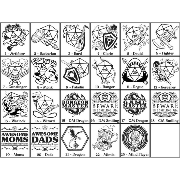Freckled Lion Workshop - Wholesale Dice - D&D Dice Tray Coasters, 23 Choices (14 Classes + Others)1