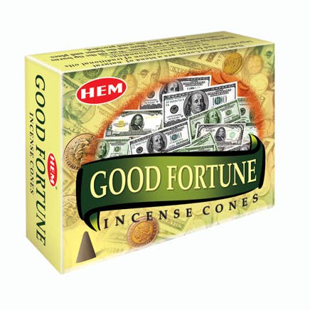 HEM GoodFortune Incense Cone-Cone Pack (12 Packs × 10 Cones) for wholesale by Garland of Letters Bookstore
