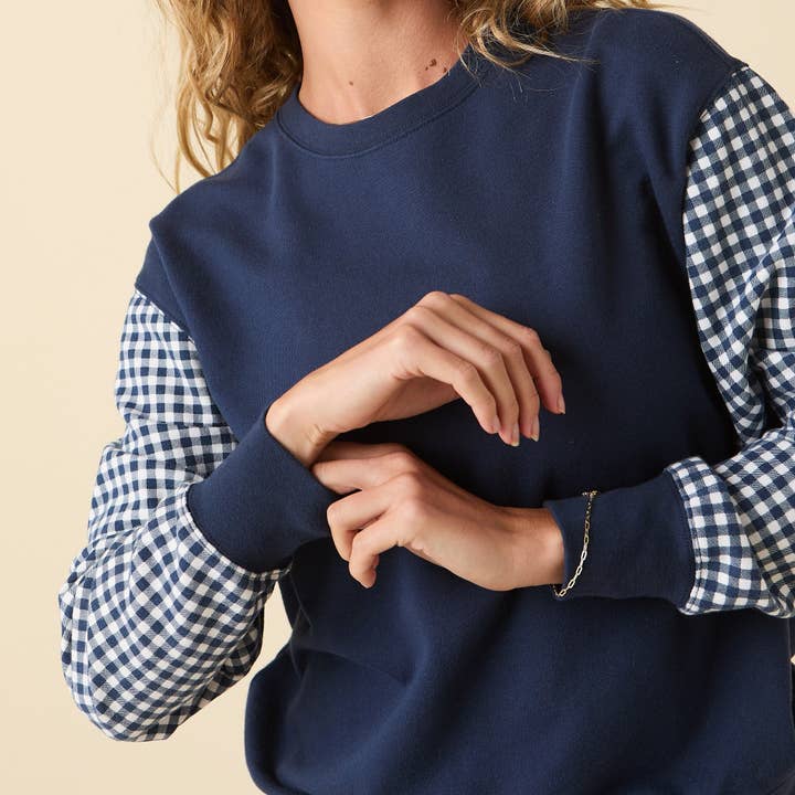 Gingham Sweatshirt - Navy for wholesale by Lauren James