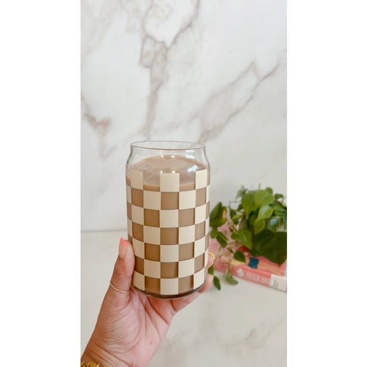 NVDSIGNZ - Wholesale Drinking Glass/Cup - Neutral Checkered Iced Coffee Glass,Libbey Beer Can Glass 4