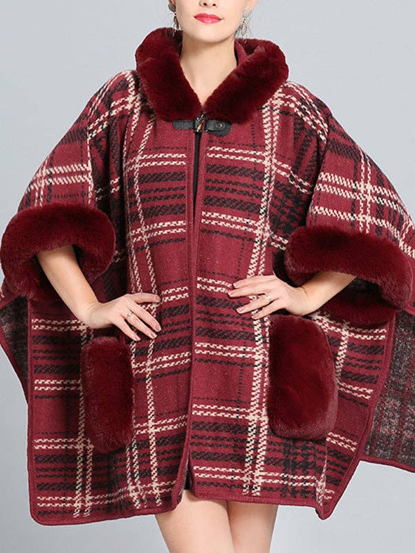StyleGalX - Wholesale Cape - Women's - Feeling Fluffery Plaid Print Plus Size Cape Cardigan1