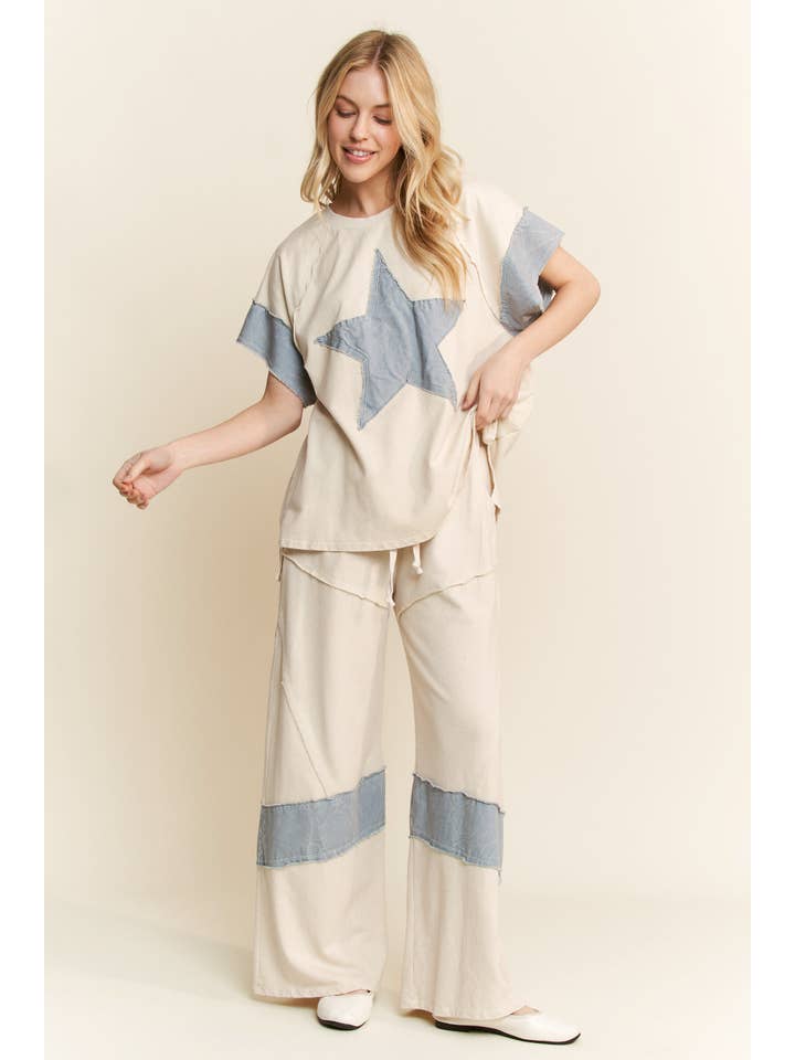 J.Her - Wholesale Pants - Women's - Mineral Washed Denim patched Wide Leg Pants HP6226