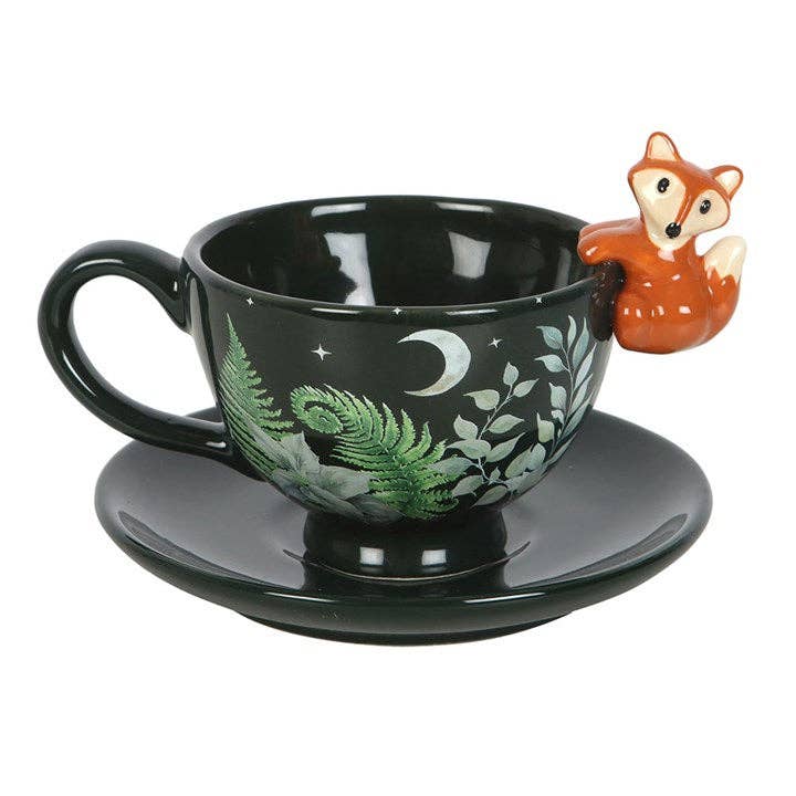 Something Different Wholesale - Wholesale Coffee/Tea Cup - Green Forest Print Teacup with Fox1