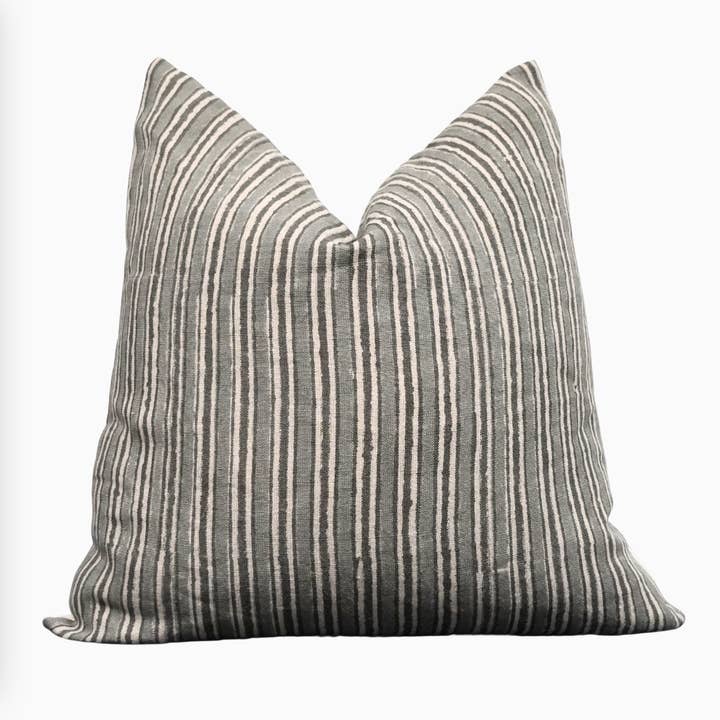 Slate Grey Linen Stripe Pillow Cover – Blue & Grey Throw for wholesale by RuffledThread