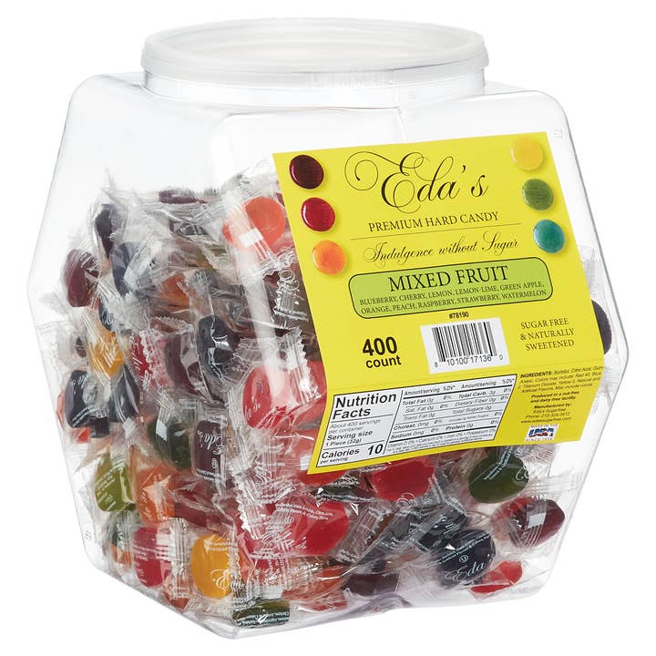Eda's Sugar Free Mixed Fruit Hard Candy Display Tub for wholesale by Kelli's